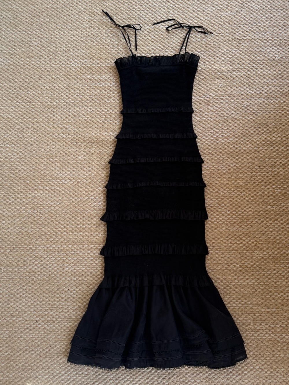 V. Chapman Black Ruffle-Tier Midi Dress